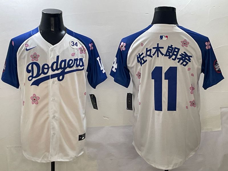 Men Los Angeles Dodgers #11 R.Sasaki White Blue Sakura Edition 2025 Nike MLB Jersey style 7